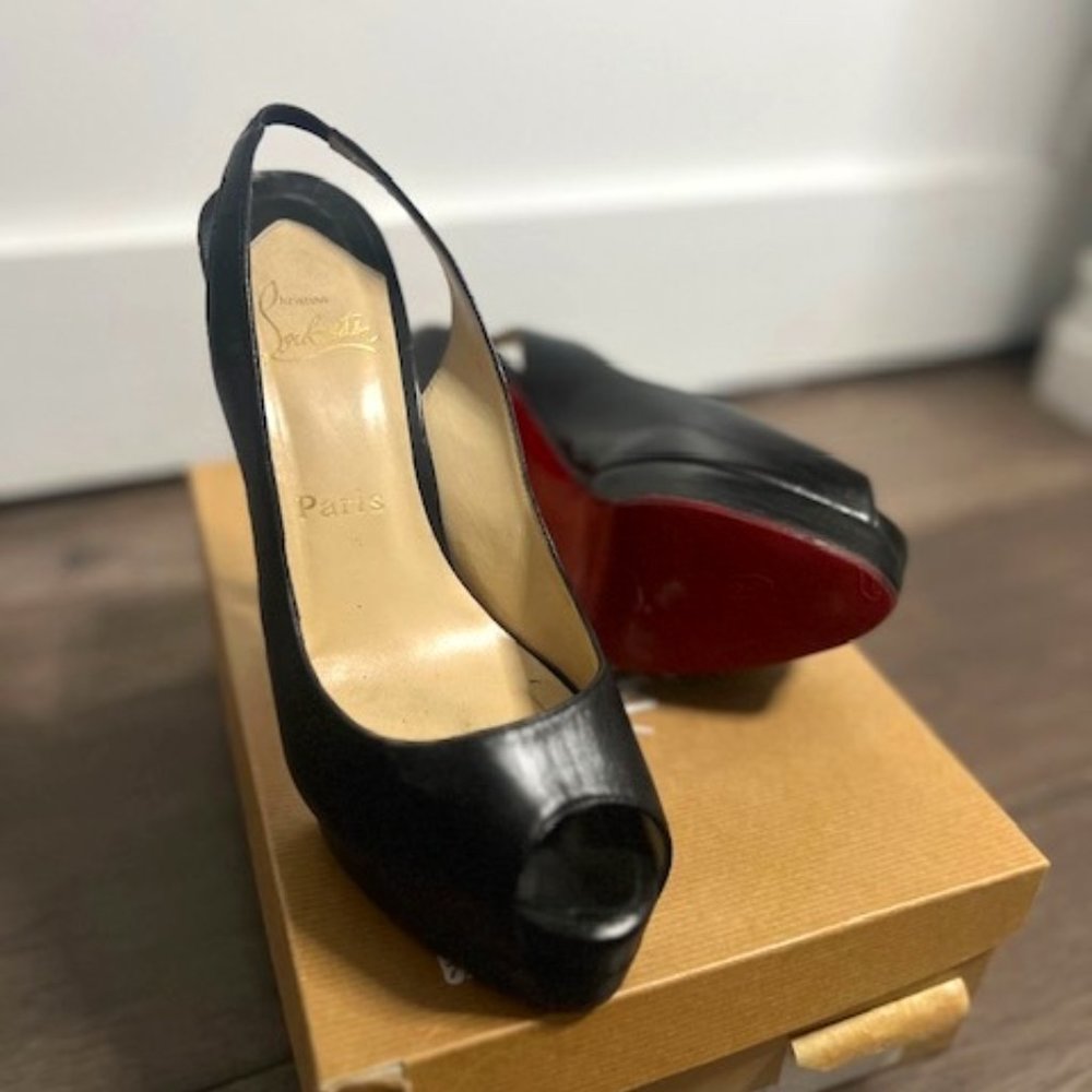 Christian Louboutin black leather sling back size 40.5